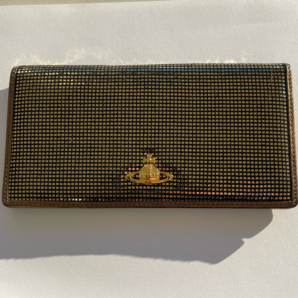 %100 Authentic Vivienne Westwood  vintage gold / black leather wallet